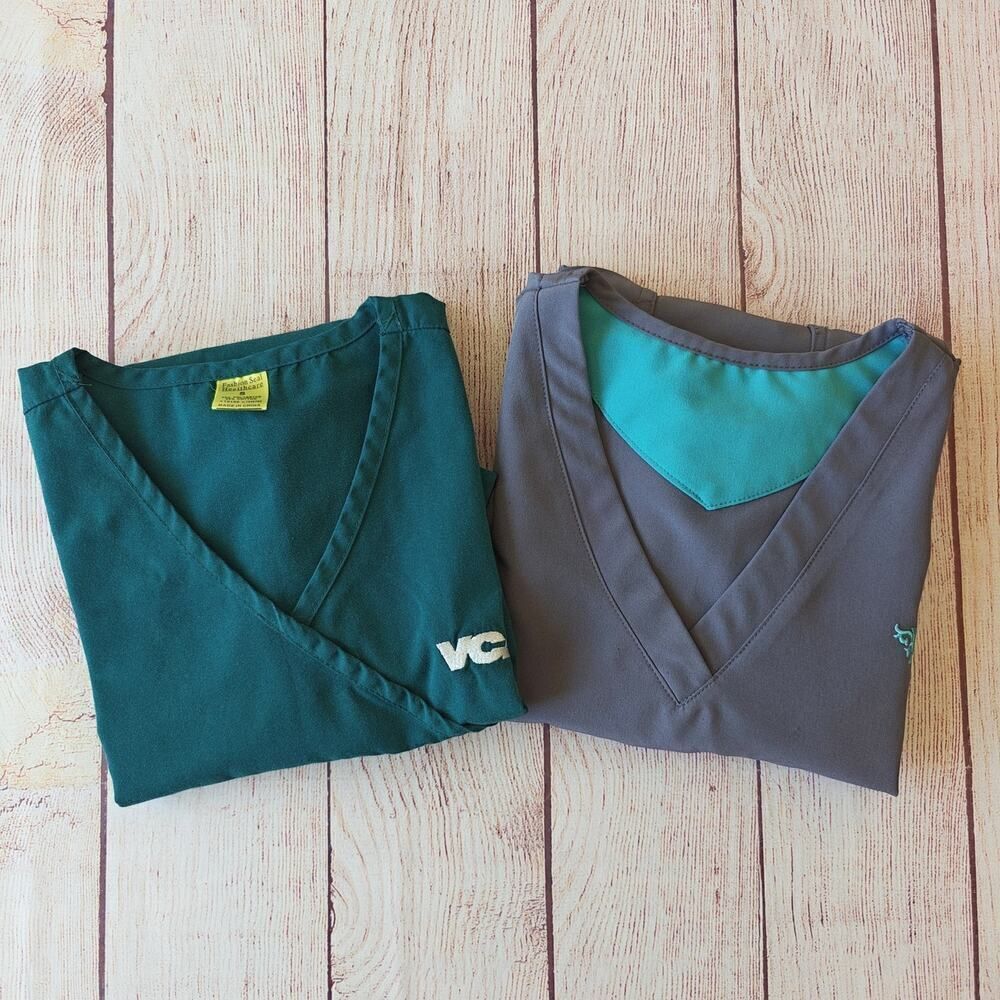 Pair of v-neck scrub tops sz S